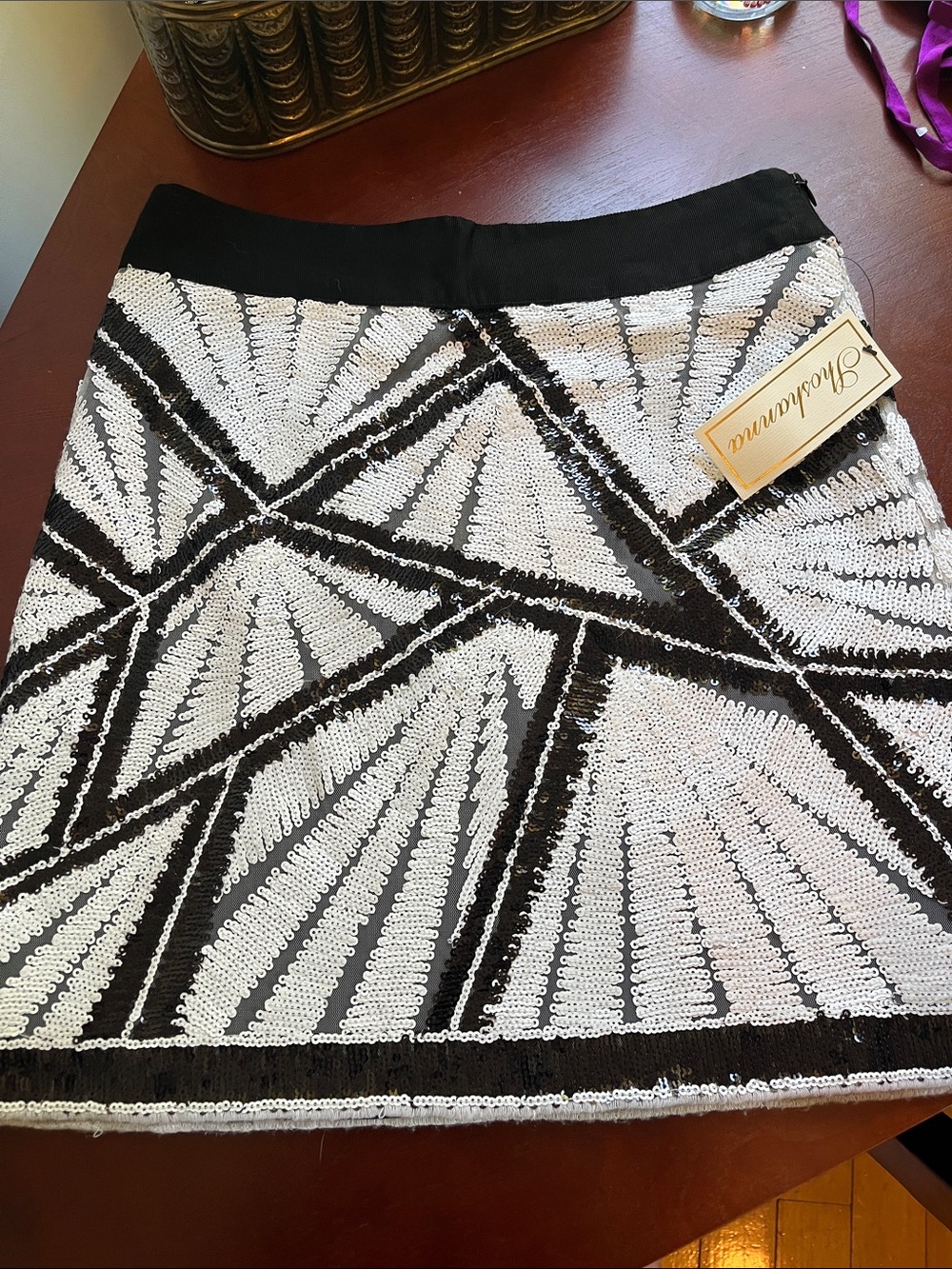 Shoshanna Black & White Geometric Sequin Mini Skirt